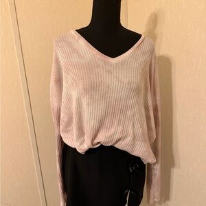American Eagle Outfitters Pink Ribbed V-Neck Sweatshirt